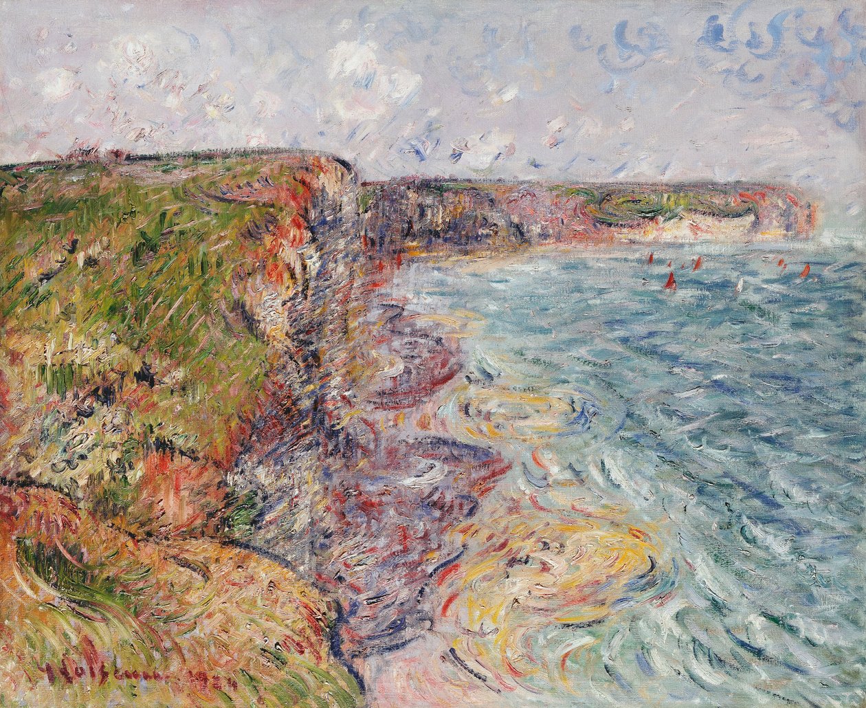 Purjeveneet lähellä kallioita, Yport; Purjeveneet lähellä Falaises, Yport, 1924 tekijältä Gustave Loiseau