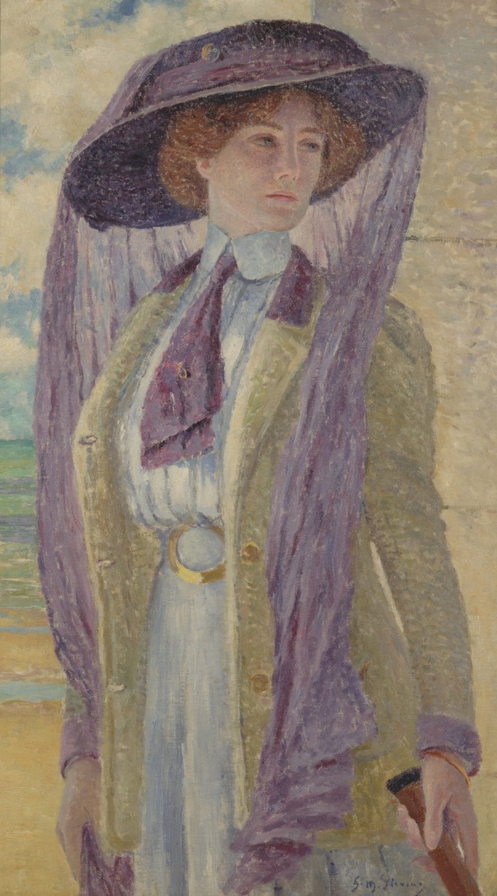 Nainen, jolla on violetti hattu tekijältä Gustave Max Stevens