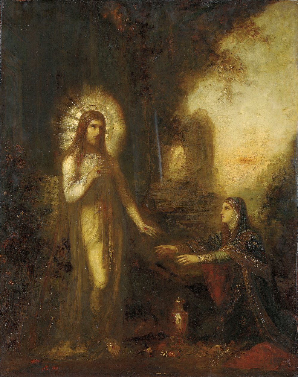 Kristus ja Maria Magdaleena (Noli Me Tangere) n. 1889 (öljy paneelille) tekijältä Gustave Moreau