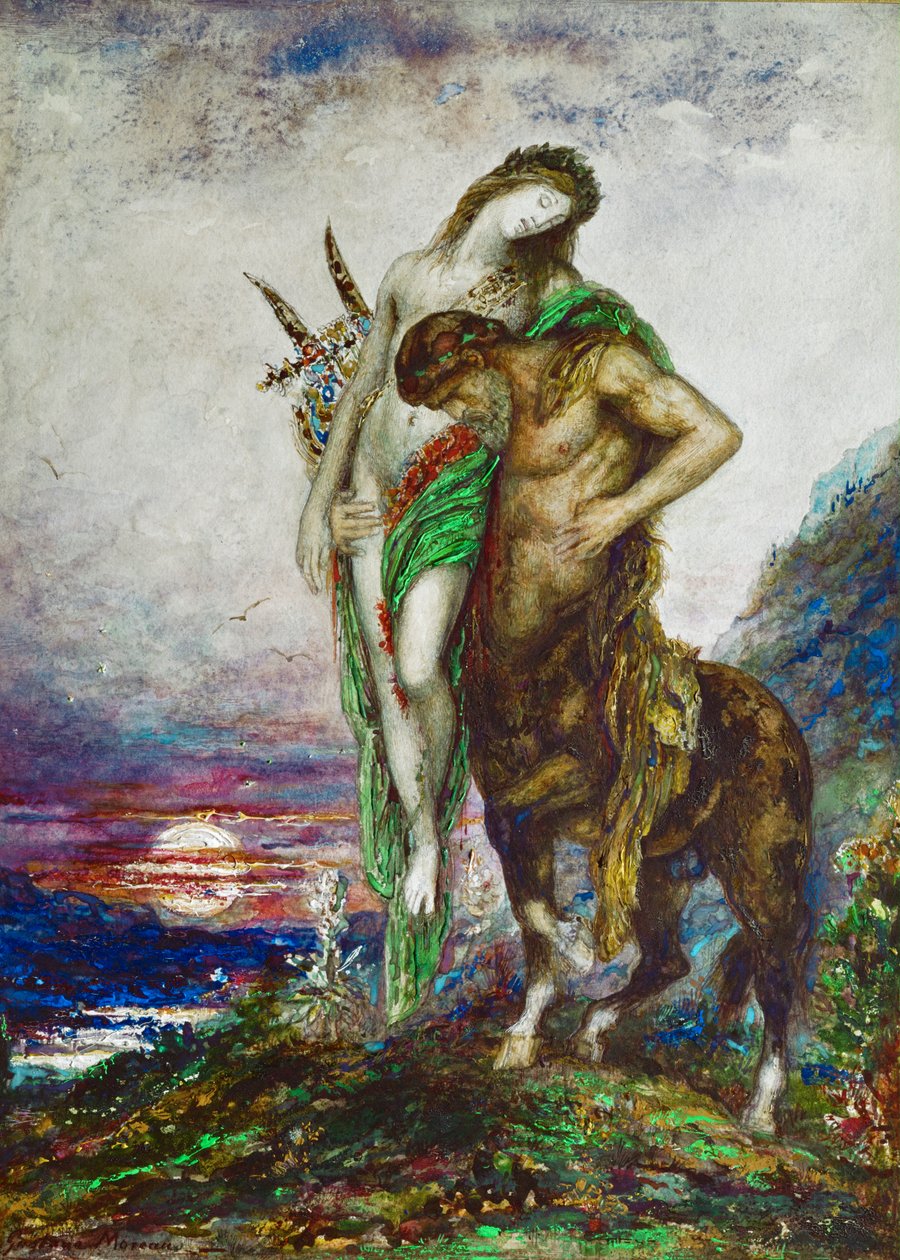 Kentaurin kantama kuollut runoilija (öljy kankaalle) tekijältä Gustave Moreau