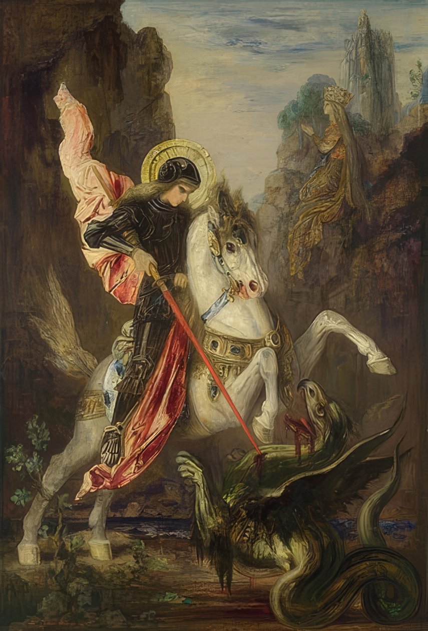Pyhä Yrjö ja lohikäärme. 1889-90 tekijältä Gustave Moreau