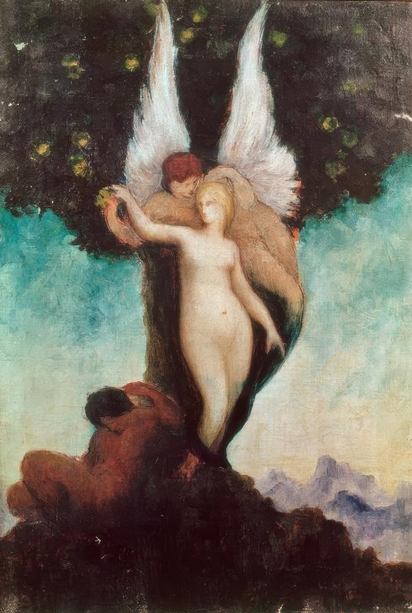 Kuvitteellinen kohtaus muinaisesta aiheesta. Siivekäs Ephebe w tekijältä Gustave Moreau