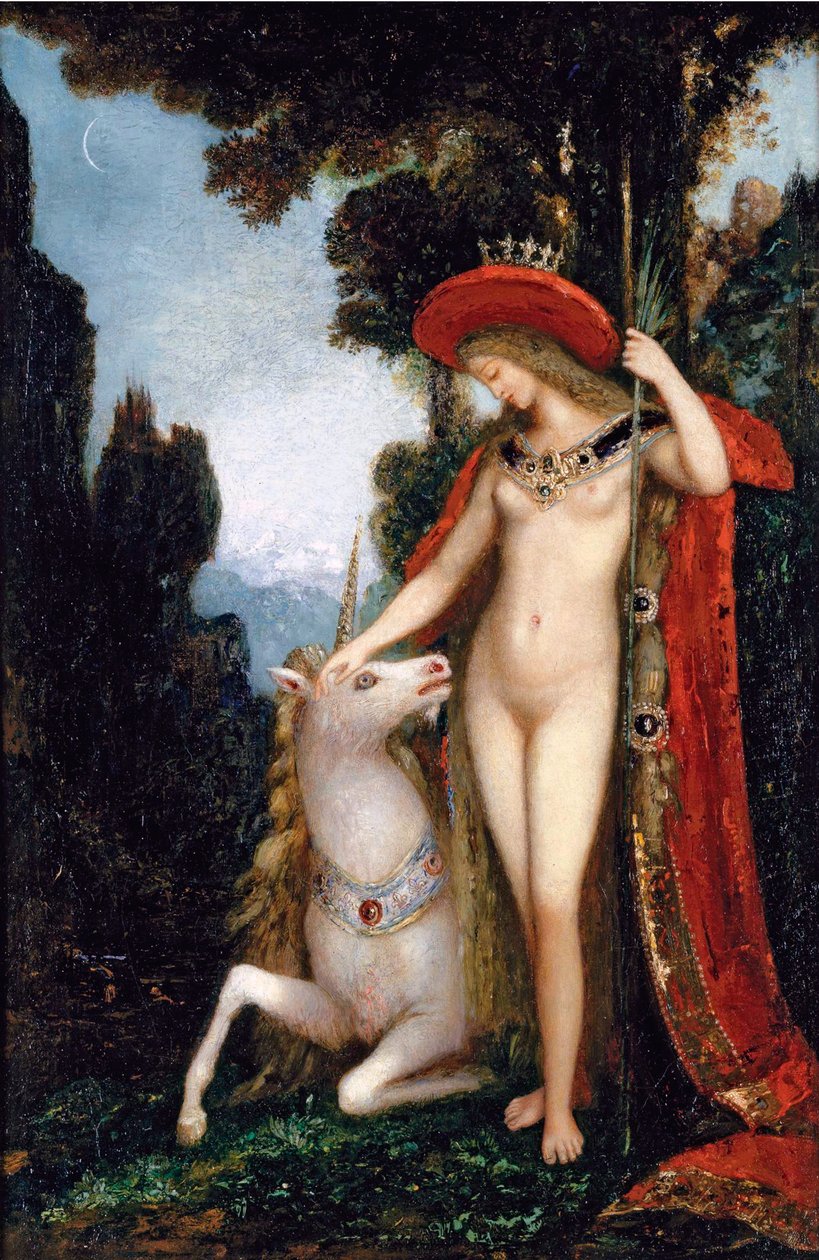 ""Yksisarvinen"" Gustave Moreaun (1826-1898) maalaus 1885 Koko 50x34 cm Yksityinen kokoelma tekijältä Gustave Moreau