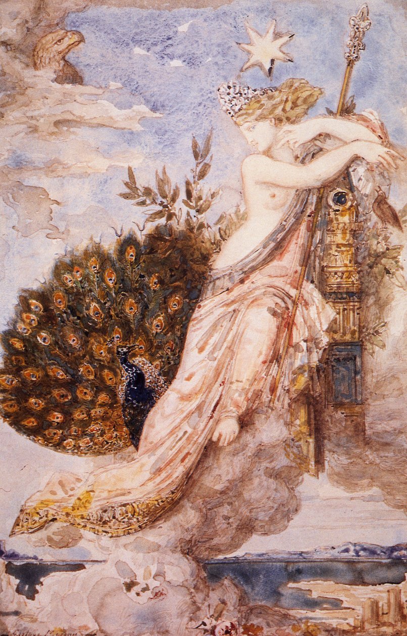 Gustave Moreaun (1826-1898) riikinkukko valittaa Junolle tekijältä Gustave Moreau