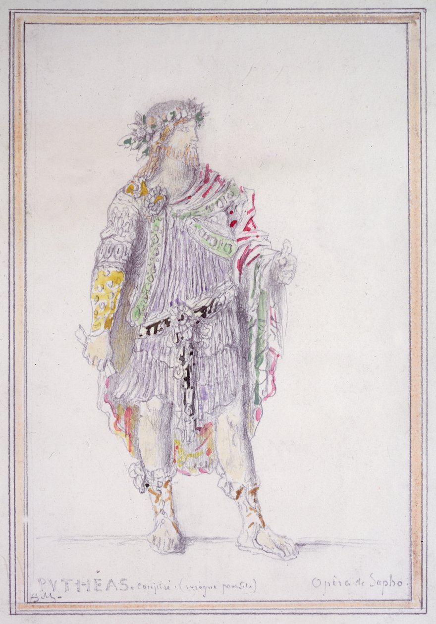 Pythéas, salaliittolainen ja humalainen loinen, hahmo Opèra de Saphosta (kynä vesivärillä ja guassilla paperilla) tekijältä Gustave Moreau