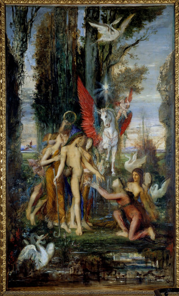 Kreikkalainen runoilija Hesiode (8. vuosisata eKr.) ja Gustave Moreaun (1826-1898) Muses-maalaus 1800-luku, 263 x 155 cm Pariisi, Museo Gustave Moreau tekijältä Gustave Moreau