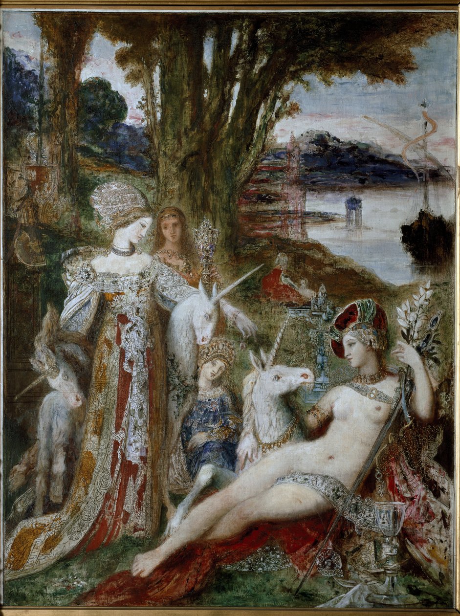 Yksisarviset - Öljy kankaalle, noin 1885 tekijältä Gustave Moreau