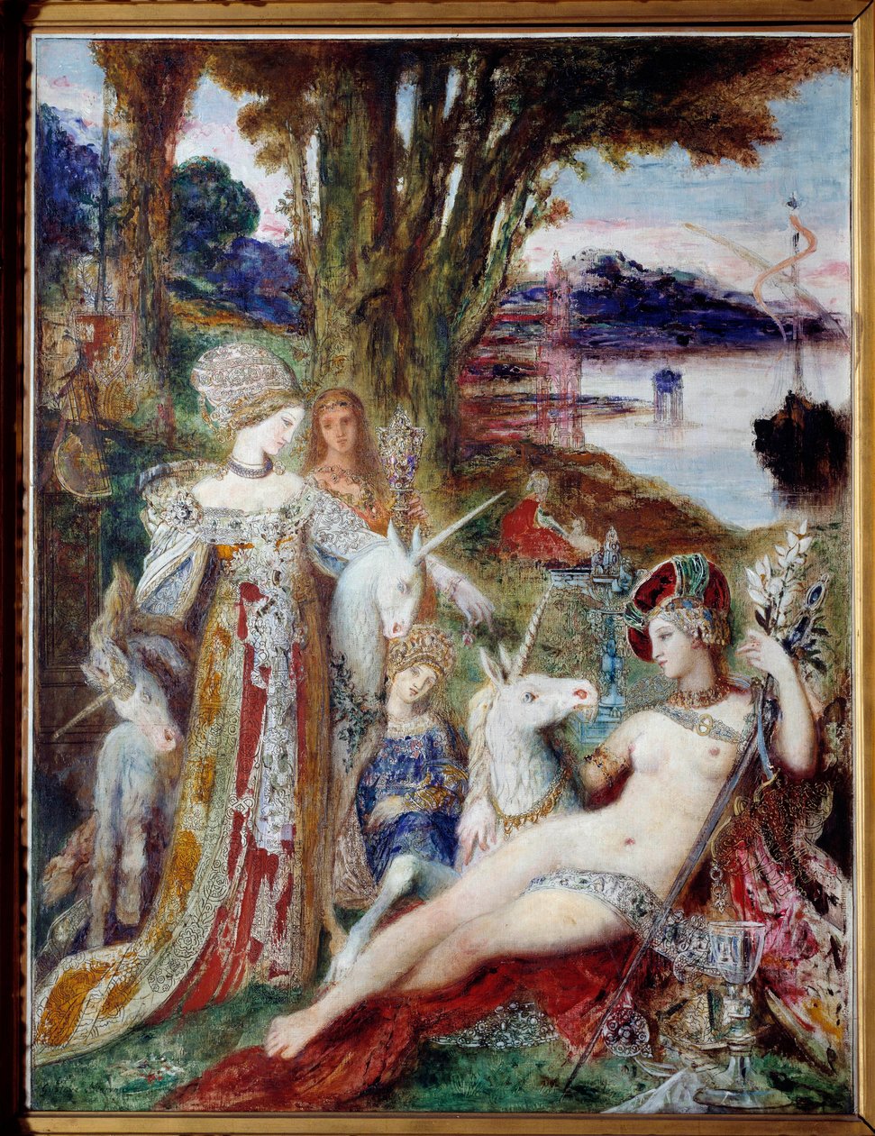 Gustave Moreaun (1826-1898) yksisarvismaalaus 1885, öljy kankaalle tekijältä Gustave Moreau