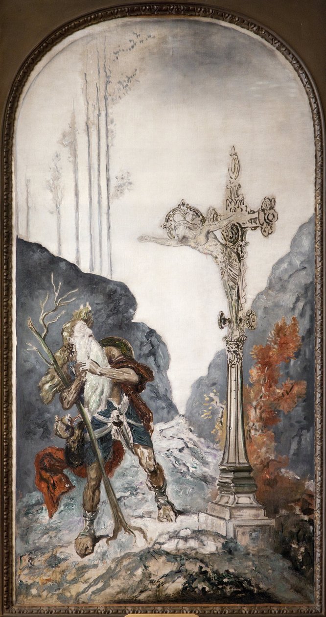 Vaeltava juutalainen, yllättynyt häntä kutsuvasta golgatasta, Gustave Moreaun (1826-1898) öljymaalaus kankaalle. Valokuvaus, KIM Youngtae, Pariisi, Musee Gustave Moreau. tekijältä Gustave Moreau