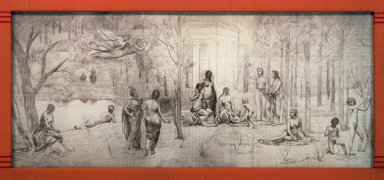 Art nouveau -kehys Pierre Puvis de Chavannesin (1824-1898) piirustukseen, Gustave Serrurier-Bovy (1858-1910), Ranska tekijältä Gustave Serrurier Bovy