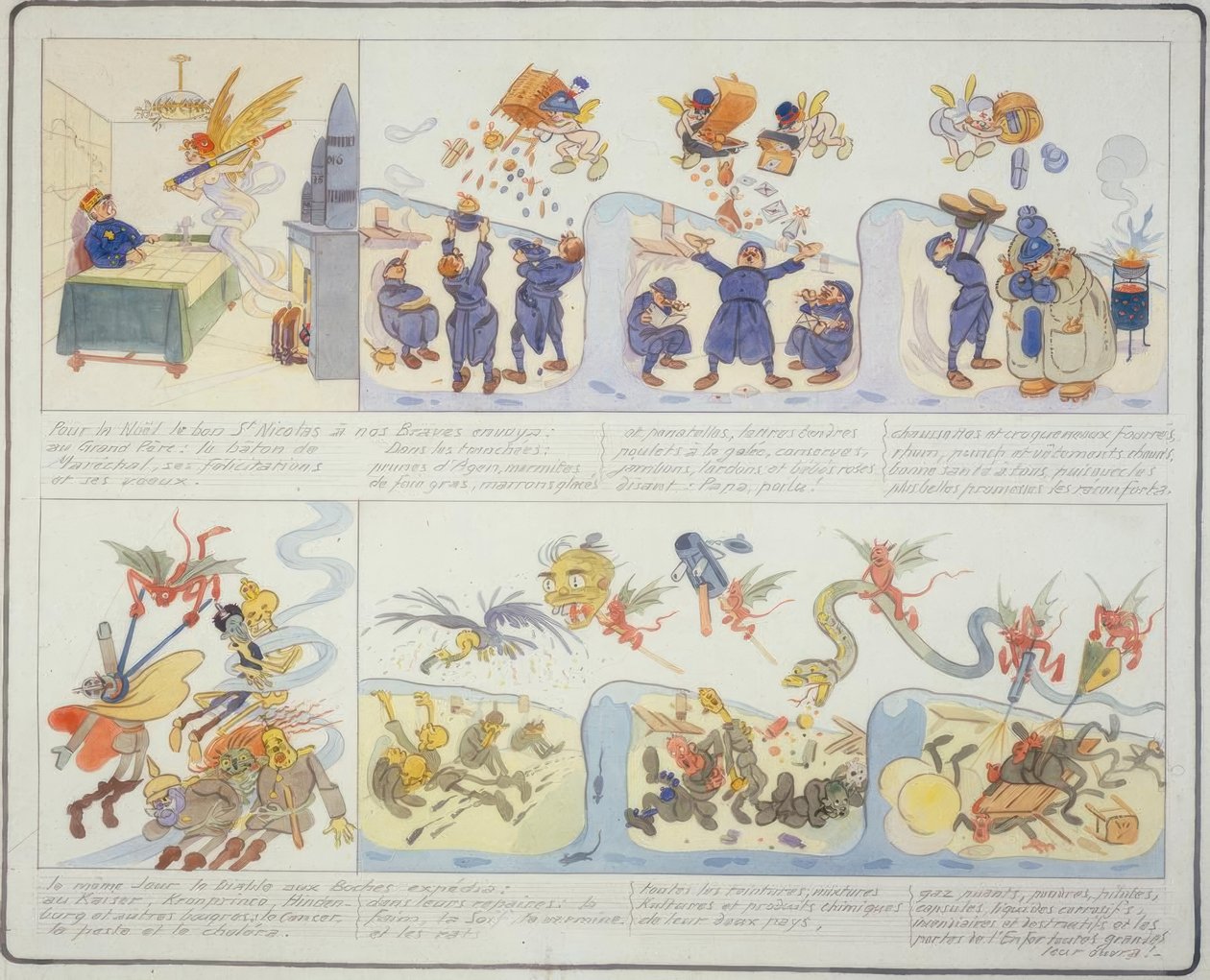 Ensimmäinen maailmansota / joulu 1916 / ranskalainen karikatyyri tekijältä Gustave Wendt