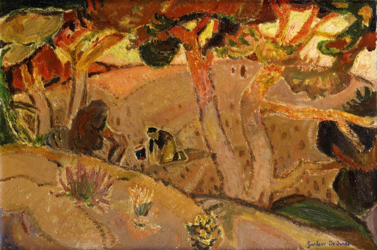 aurinkoinen maisema; Paysage Ensoleille - aurinkoinen maisema tekijältä Gustave de Smet
