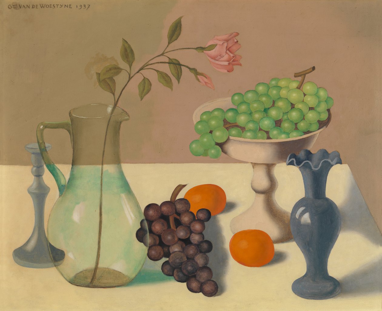 Asetelma viinirypäleiden kanssa tekijältä Gustave van de Woestyne