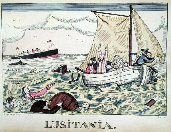 O naufrágio do Lusitania, 7 de maio de 1915 (lito de cores) finlandês tekijältä Guy Arnoux