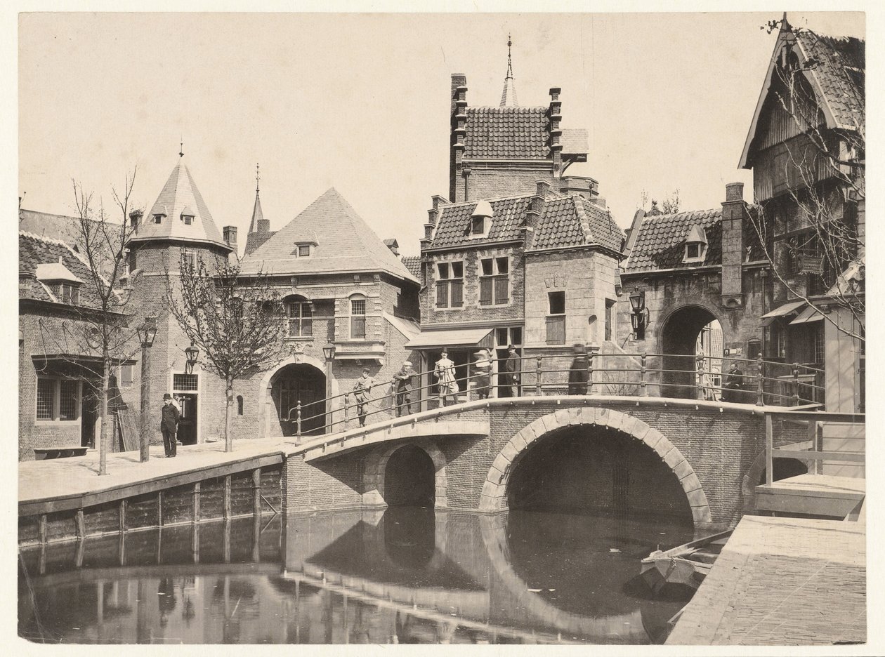Näkymä kanavalle Amsterdamissa vuoden 1895 maailmannäyttelyn aikana Amsterdamin maailmannäyttely 1895 (otsikko esineessä) tekijältä Guy de Coral and Co.
