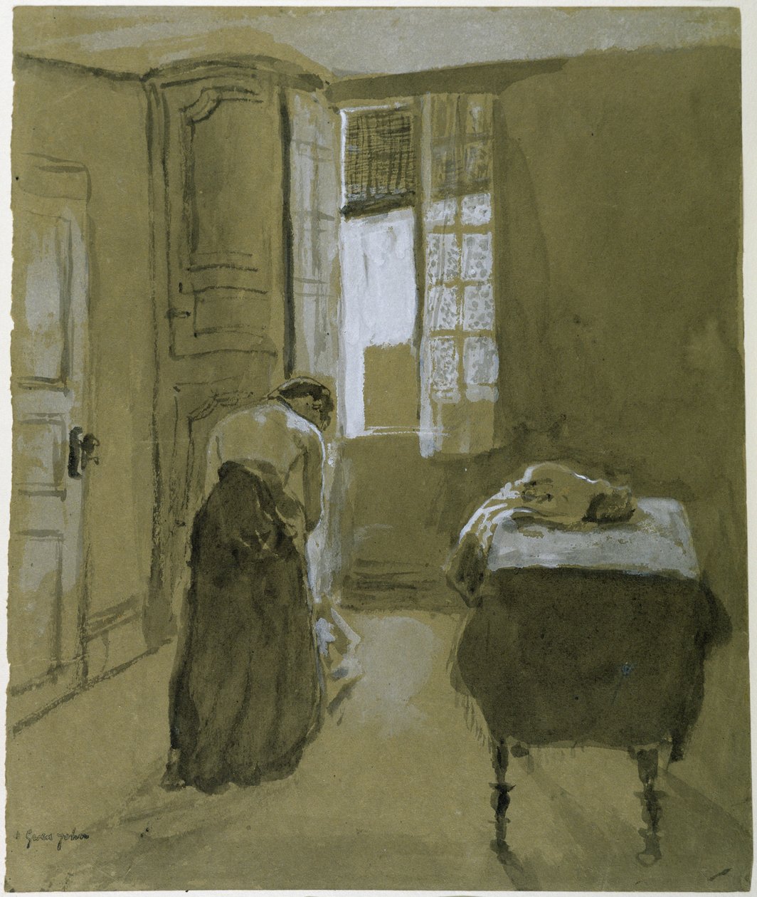Nainen pukeutumassa, noin 1907 (pesu paperille) tekijältä Gwen John