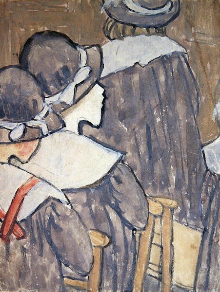Lapset kirkossa (vartaloväri lyijykynän jälkien päällä paperilla) (katso myös 130312, 281886) tekijältä Gwen John