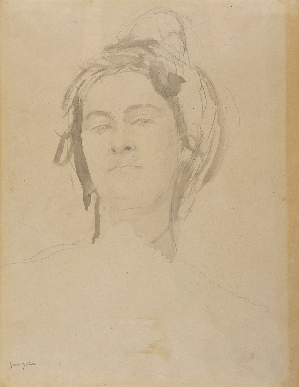 Nuoren naisen pää (kynä ja pesu paperille) tekijältä Gwen John