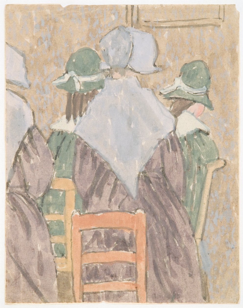 Nunnat ja koulutytöt seisovat kirkossa (akvarelli paperille) tekijältä Gwen John