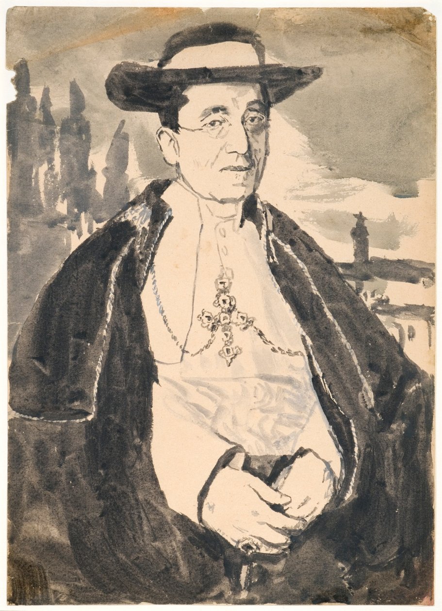 Paavi Benedictus XV (guassia ja pesua paperille) tekijältä Gwen John