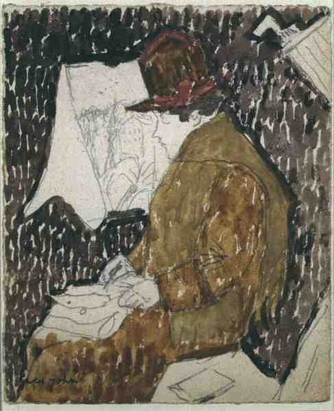 Naisen profiili junavaunussa (akvarelli paperille) tekijältä Gwen John