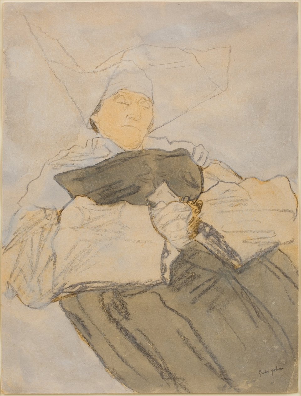 Nukkuva nunna, n. 1916-18 (Hiili, akvarelli ja guassi). tekijältä Gwen John