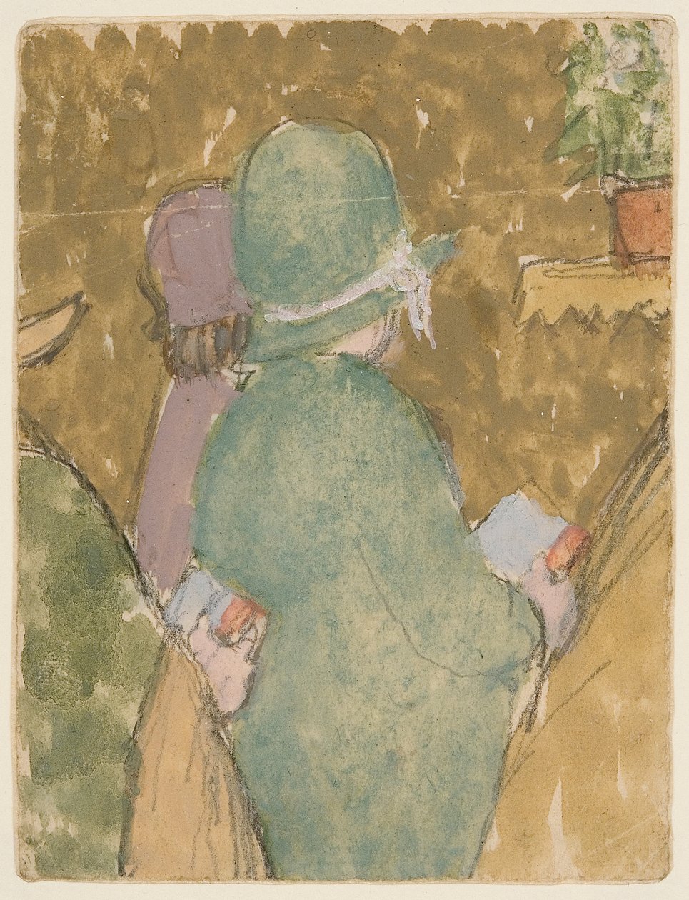 Tow Figures in Church (vesiväri, guassi ja lyijykynä paperille) tekijältä Gwen John