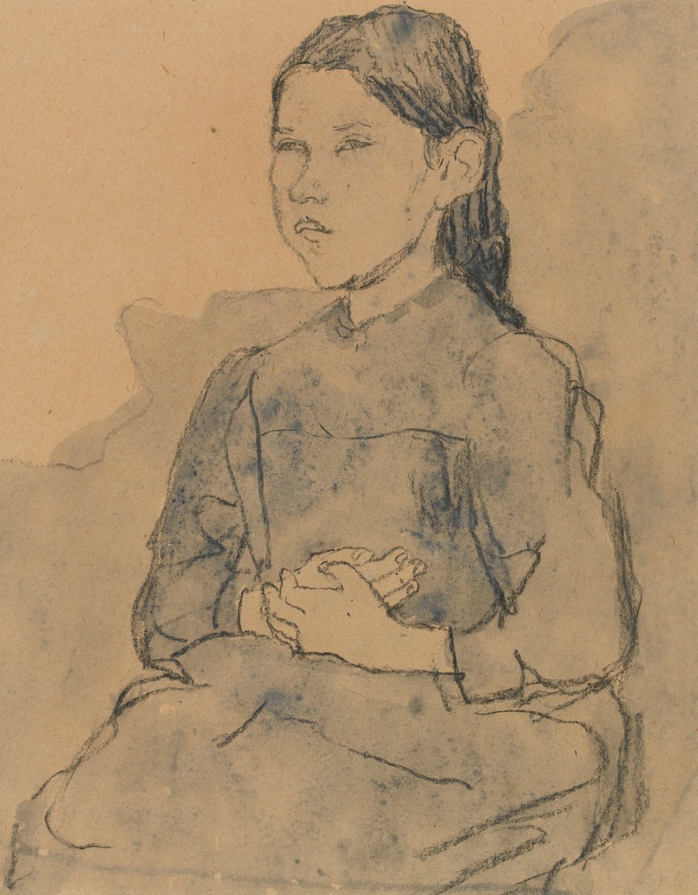 Nuori tyttö: Marie Hamonet, n. 1918 (hiili ja sininen pesu paperilla) tekijältä Gwen John