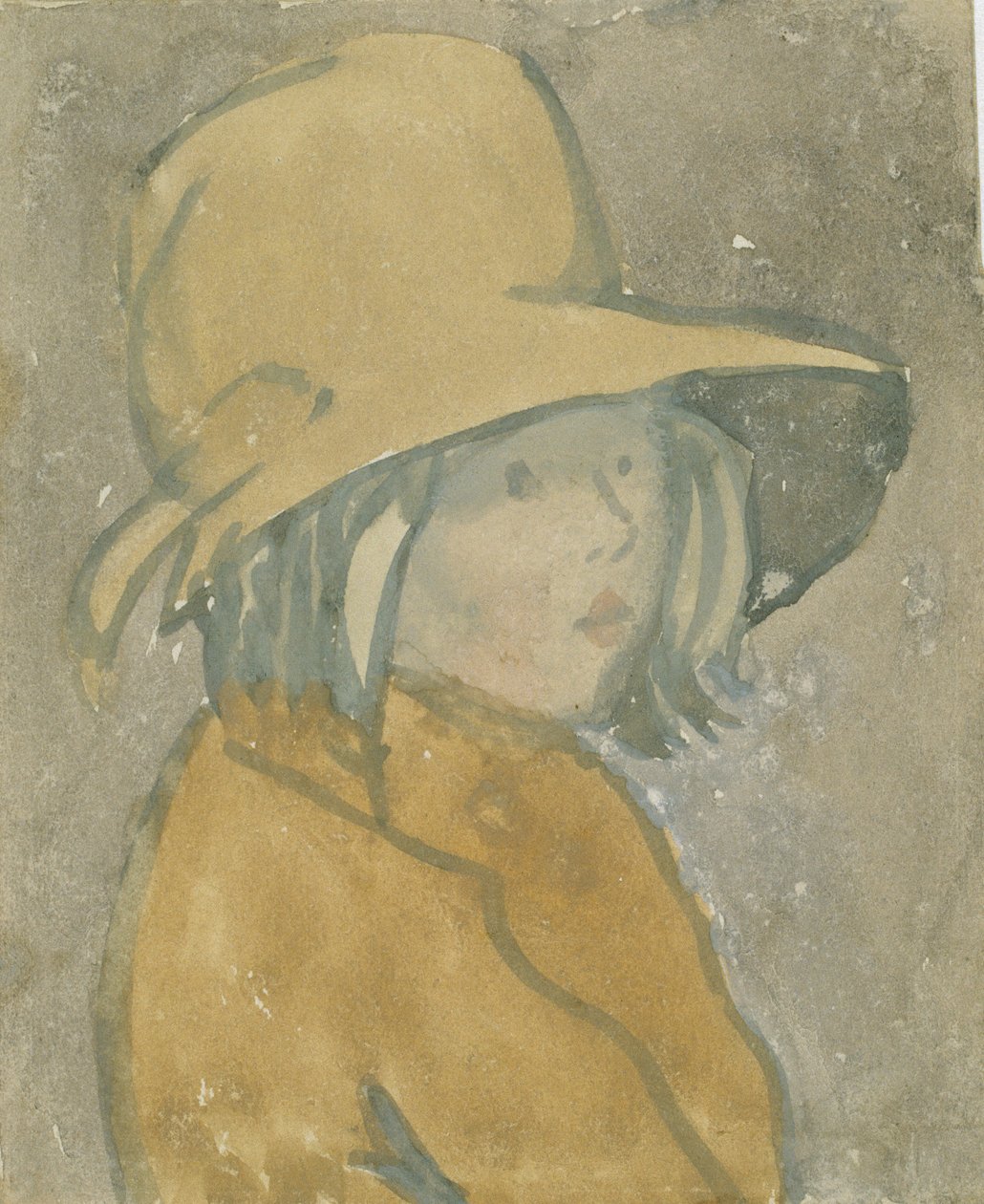 Nuori tyttö ruskeassa hatussa ja takissa (vesiväri paperille) tekijältä Gwen John