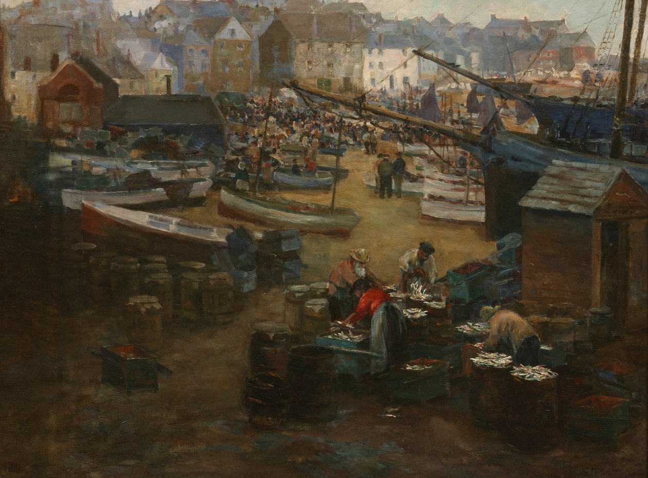 Packing Fish, St. Ives, n. 1910 tekijältä Gwendoline Margaret Hopton