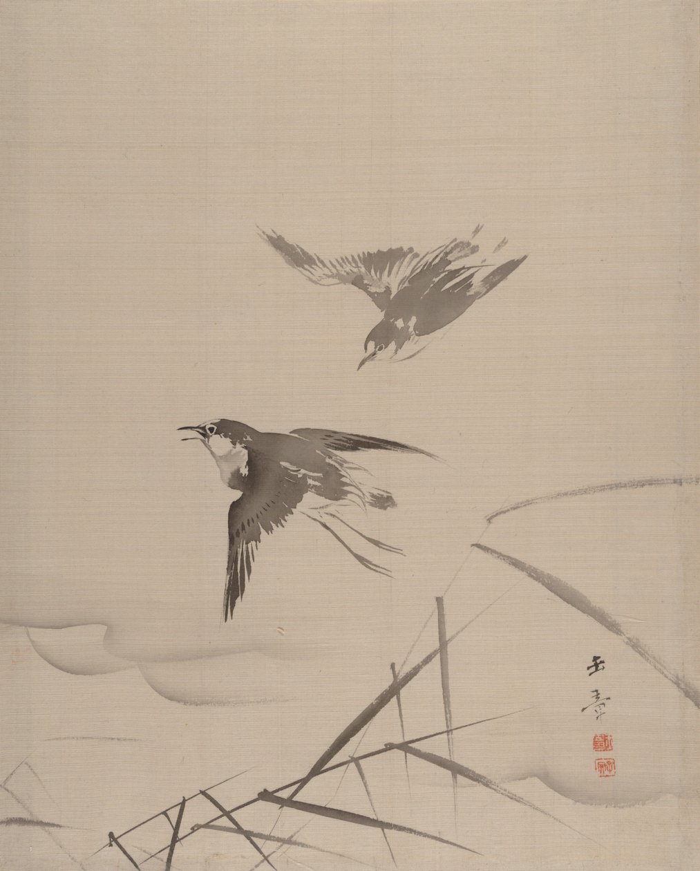 Pienet linnut ja bambu, 1887-92. tekijältä Gyokusho Kawabata