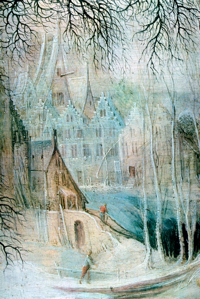 "Talvimaisema puuhakkurin kanssa", yksityiskohta, c1606-1656 tekijältä Gysbrecht Leytens