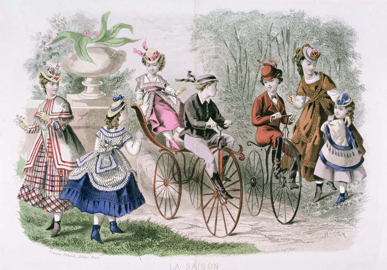 Lapset puistossa, La Saison, Journal Illustre des Dames, toukokuu 1869 tekijältä H. Colin