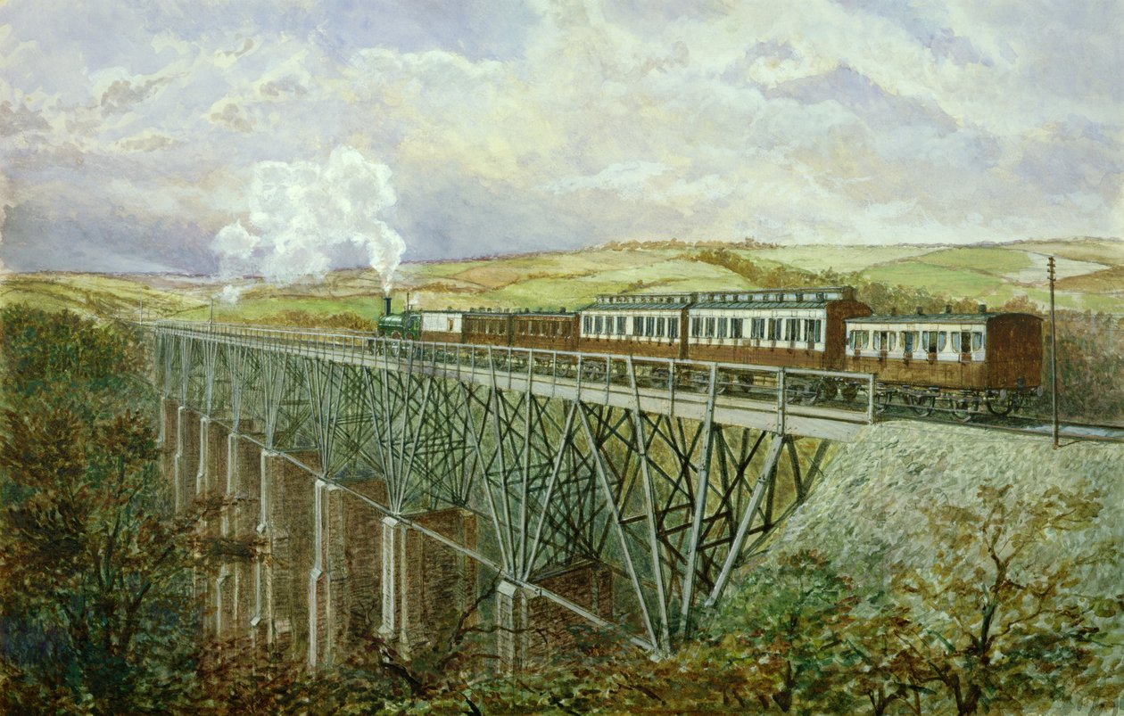 Cornwall Railway, The Gover Viaduct (wc paperille) tekijältä H. Geach