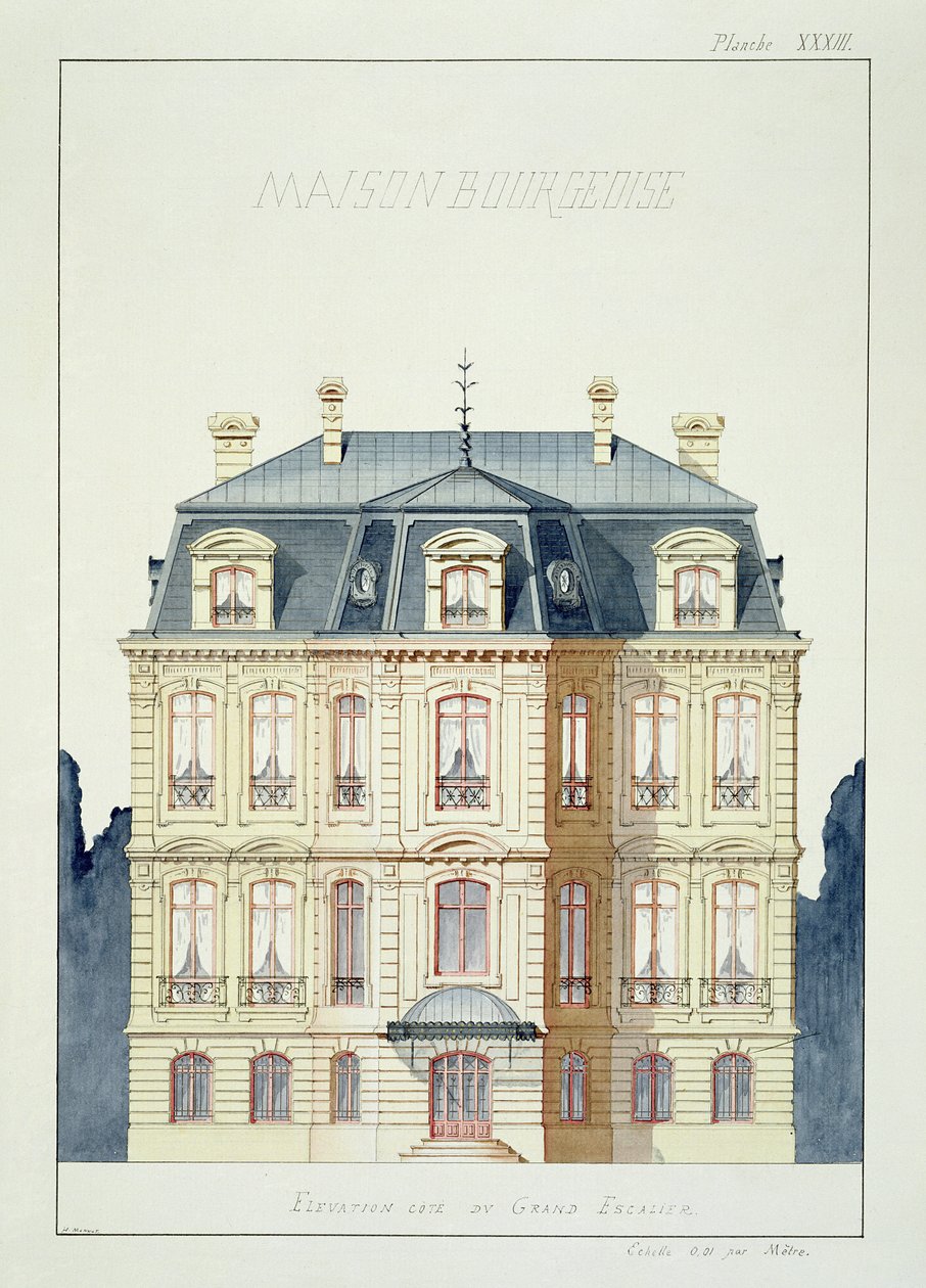 Porvaristotalon etukorkeus, levy XXXIII, mallikansiosta, n. 1870 tekijältä H. Monnot