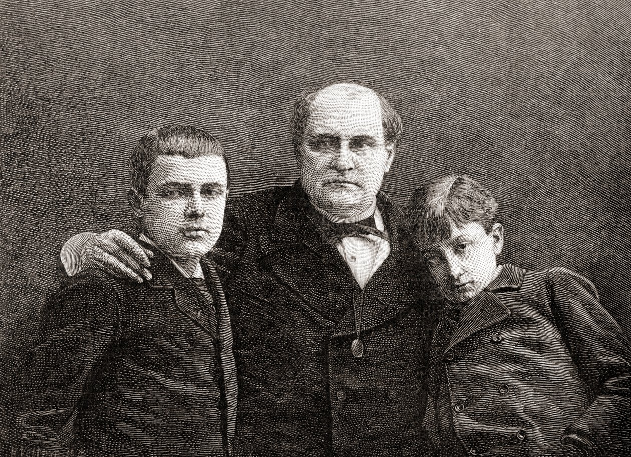 Prinssi Napoléon Bonaparte kahden poikansa Victorin ja Louisin kanssa, The Century Illustrated Monthly Magazine, julkaistiin 1884 (puukaiverrus) tekijältä H. Velten