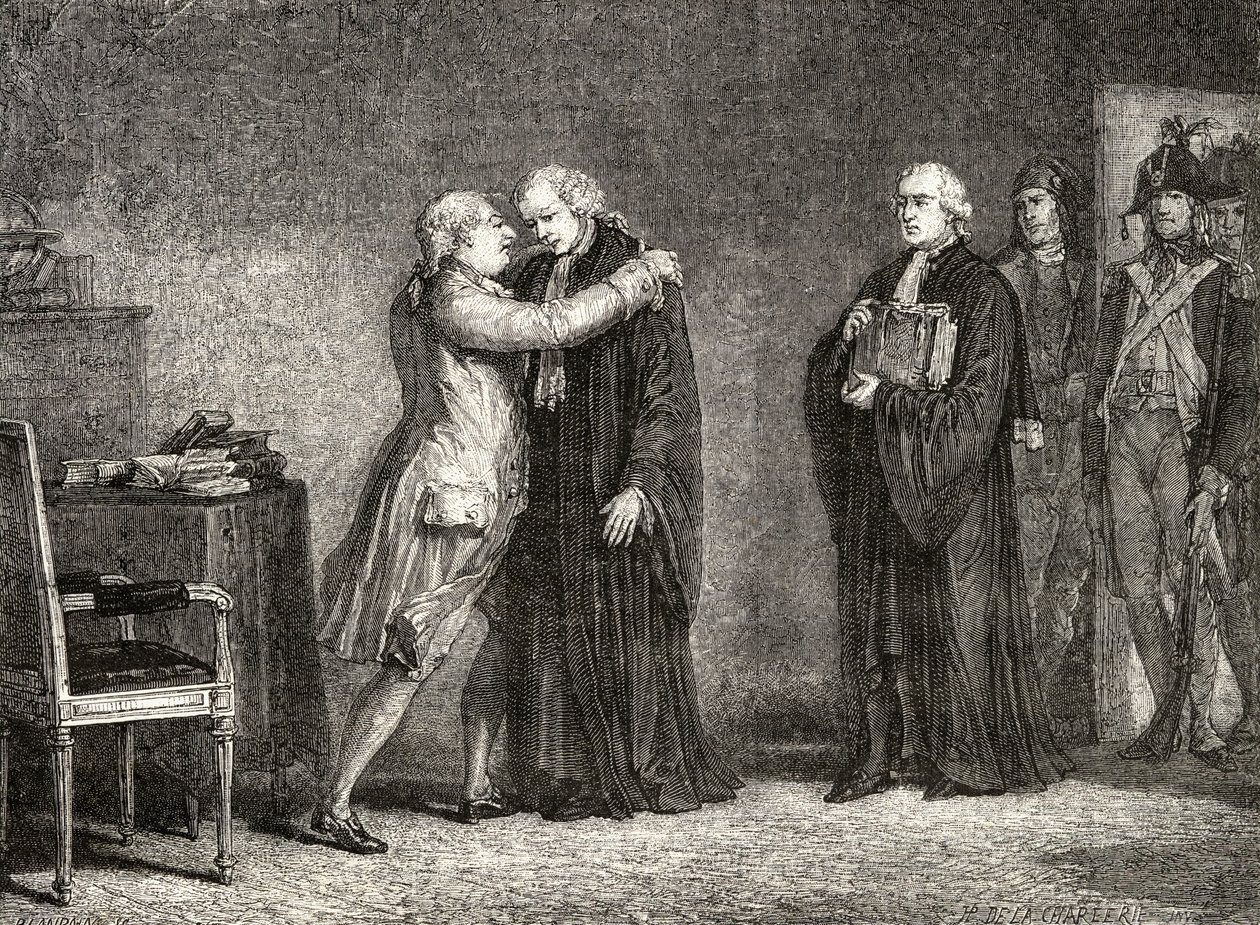 Kuningas Ludvig XVI (1754-93) tapaa De Malesherbesin (1721-94) tekijältä H. de la Charlerie