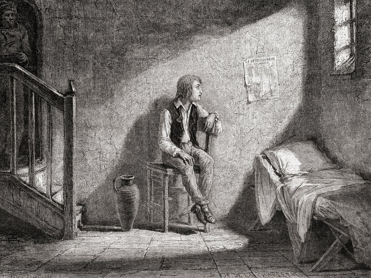 Dauphin vankeudessa vuonna 1792, kaivertanut Theodor Meyer-Heine tekijältä H. de la Charlerie