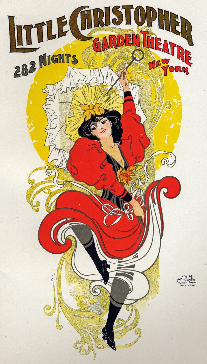 Viihde. Tanssi. Cancan tanssija. Juliste: H.A. Thomas esitykseen Little Christopher Theatressa, New Yorkissa, Yhdysvalloissa, n. 1895 (juliste) tekijältä H.A. Thomas