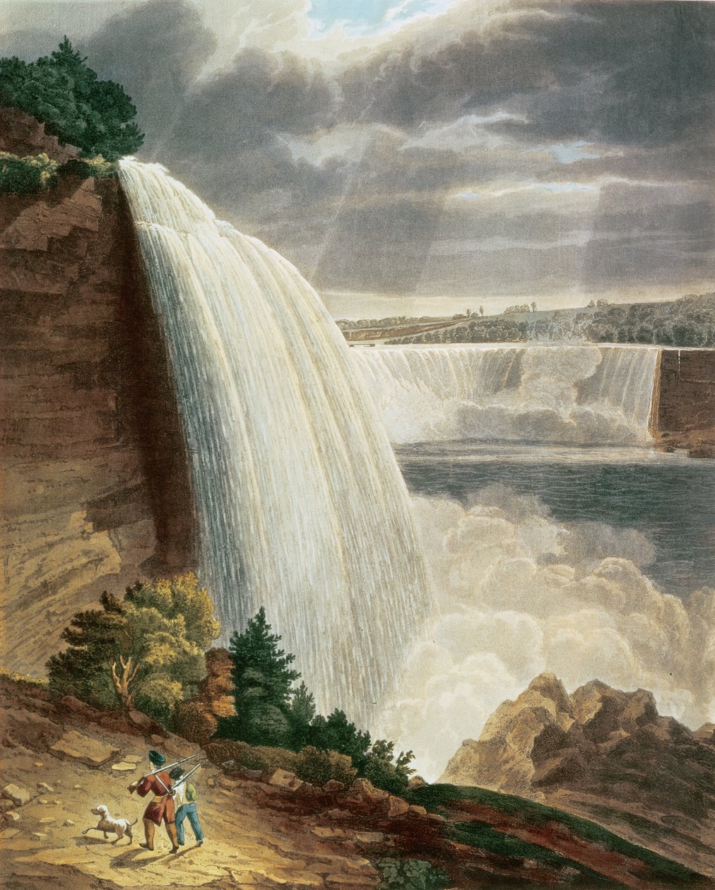 Niagara Falls, osa American Fall of the Stair Case, kaiverrus J. Hill, pub. kirjoittanut H.L.Megarcy (värikaiverrus) tekijältä H.J. Bennett