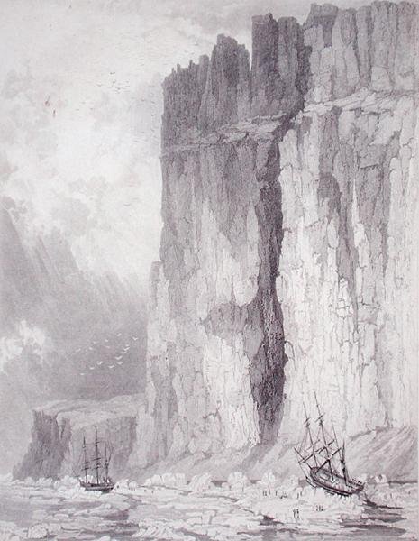 H.M.:n alusten Hecla ja Fury tilanne 1. elokuuta 1825, lähteestä "Journal of a Third Voyage for the Discovery of a North West Passage from the Atlantic to the Pacific performed in the Years 1824-25 in H.M.