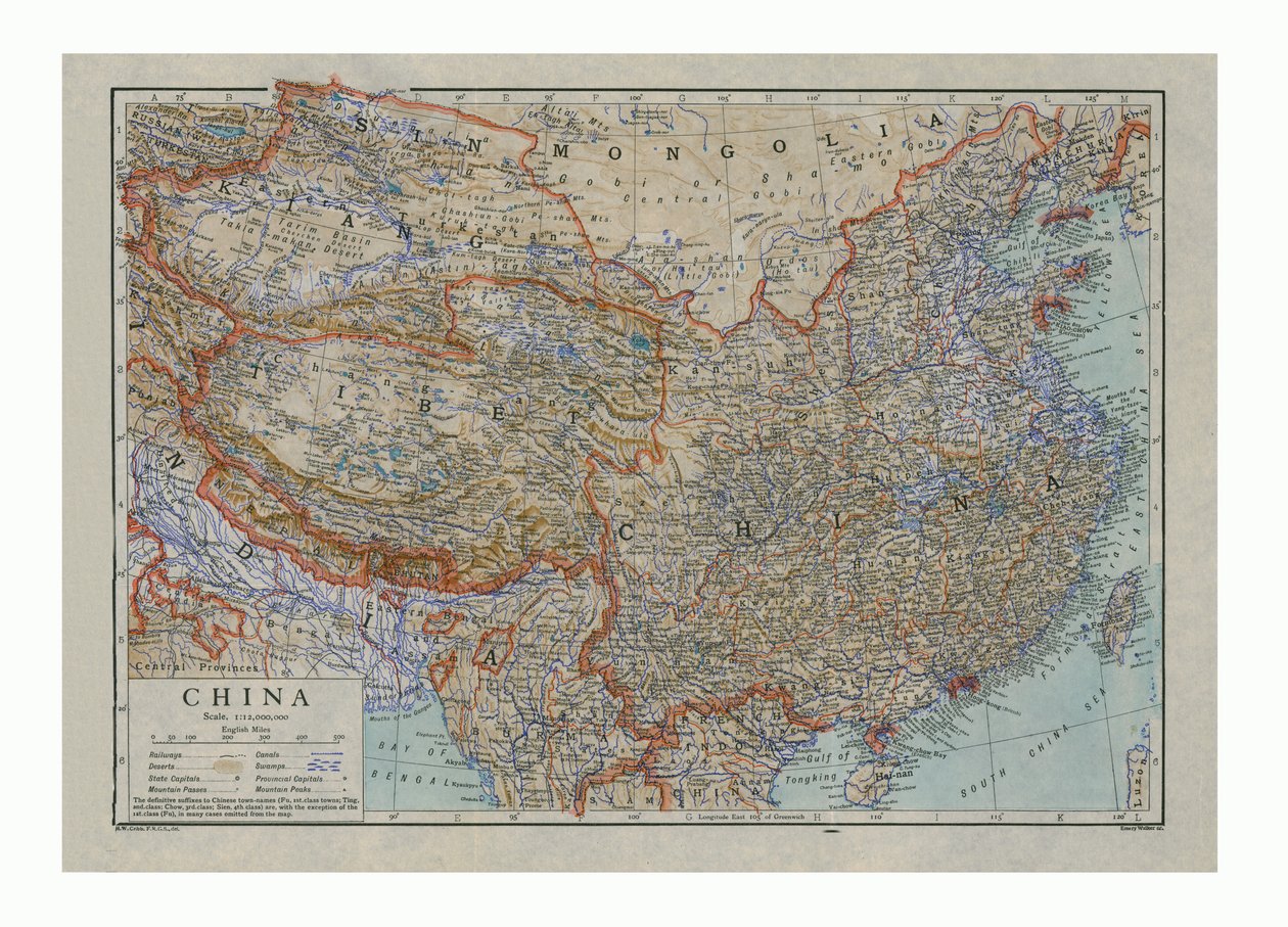 Kiinan kartta, vuodelta 1910 tekijältä HW Cribb