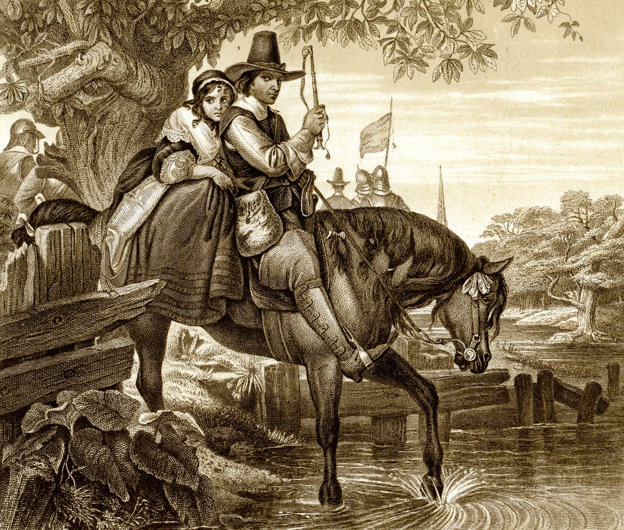 Kaarle II valepuvussa auttoi häntä pakenemaan Jane Lane, 1651, 1800-luvulla. tekijältä H. Bourne