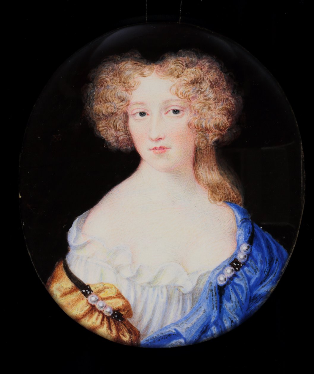 Lady Margaret Cavendish, myöhemmin Newcastlen herttuatar (akvarelli norsunluussa) tekijältä H. Byrne