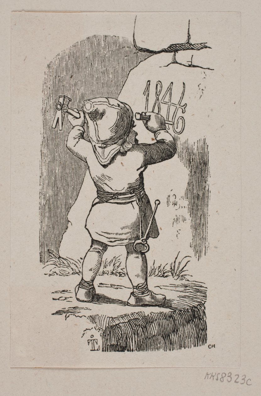 Goblin kaivertaa kiveen vuoden 1846 tekijältä H. C. Henneberg