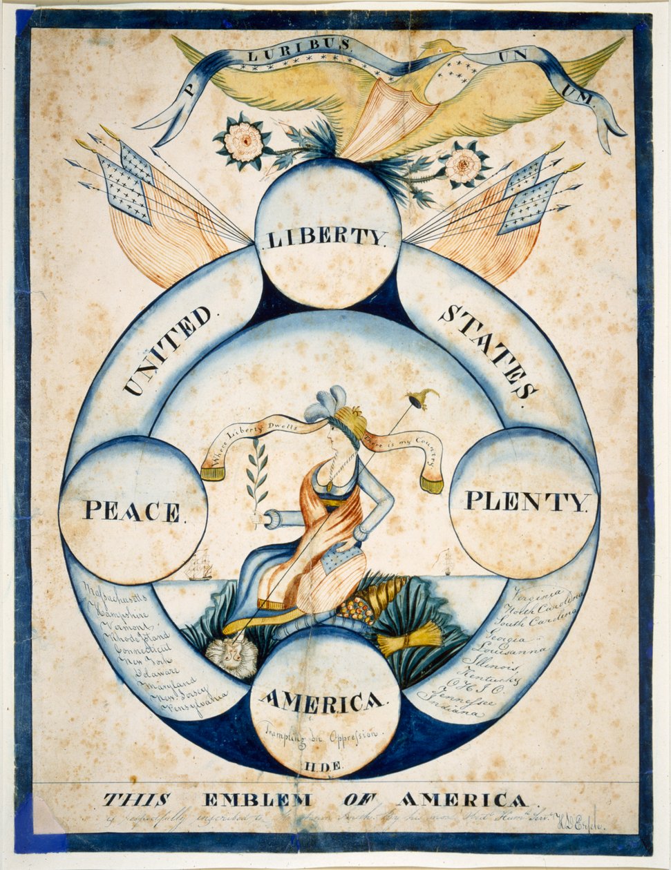 Tämä Amerikan tunnus, noin 1818 (vesiväri paperille). tekijältä H. D. Ersele