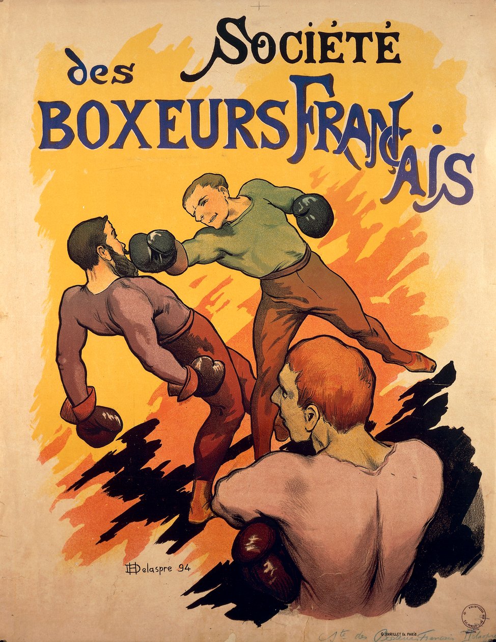 Societe des Boxeurs Francais, ranskalaiset nyrkkeilijät mainoskuvituksen Delaspre tekijältä H. Delaspre