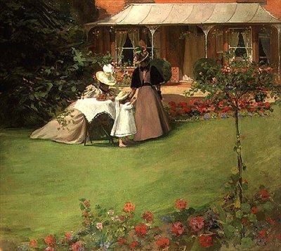 Tyylikkäät naiset puutarhassa (öljy kankaalle) tekijältä H. Francis Bate