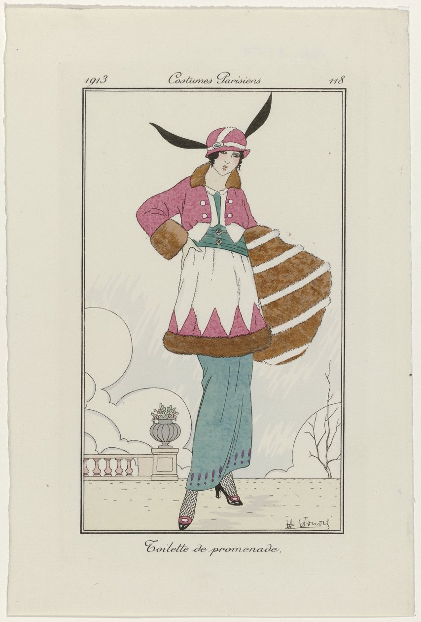 Journal of Ladies and Fashions: The Fashion Illustrators Journal of Ladies and Fashions: Fashion News Journal des Dames et des Modes, Costumes Parisiens, 1913, nro 118: Kävelykäymälä tekijältä H. Honore