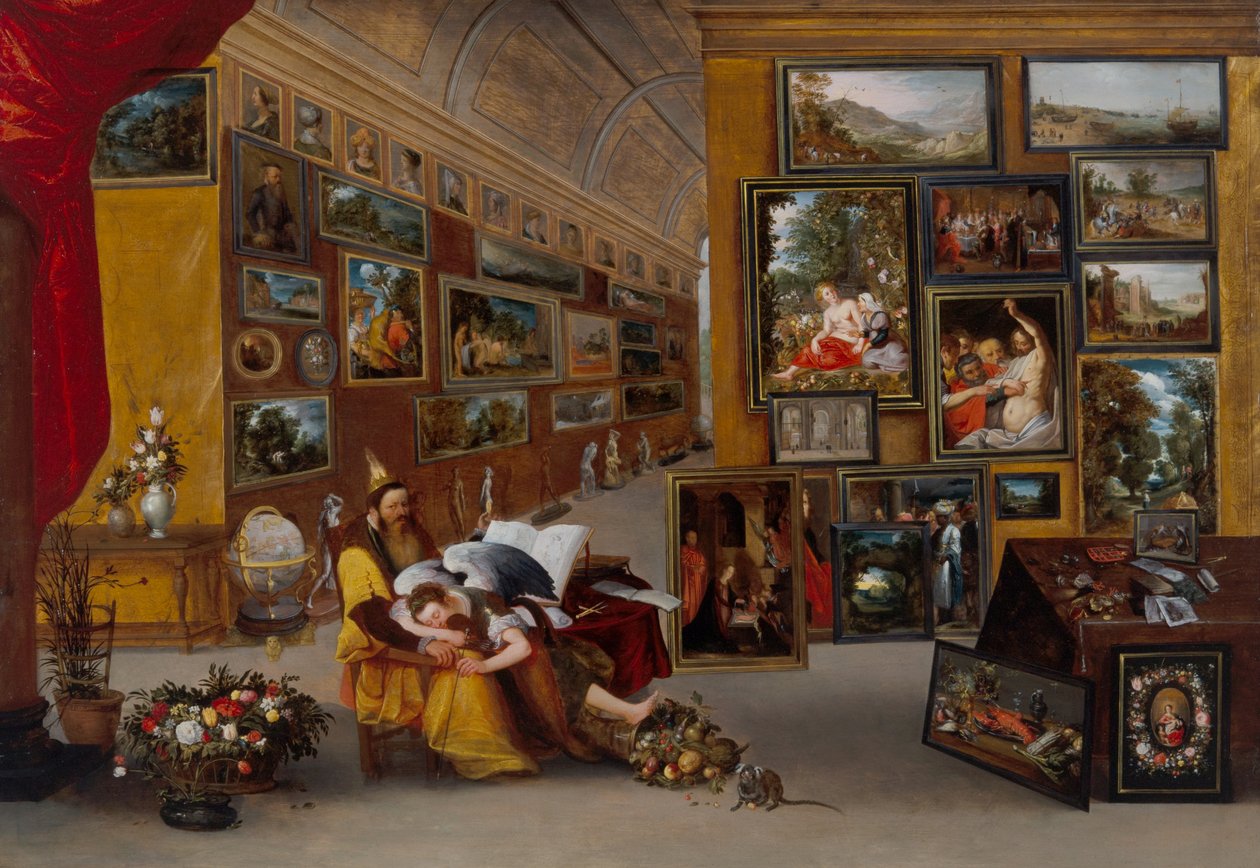 Kuvagallerian sisustus allegorisilla kuvilla tekijältä H. II & Brueghel Jan I (1568 1625) Francken